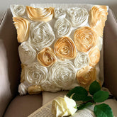 Gold N Ivory Blooms - Ivory & Gold Art Silk Decorative Euro Sham