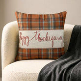 Thankful Harvest - Orange Velvet Happy Thanksgiving Throw Cushion Cover