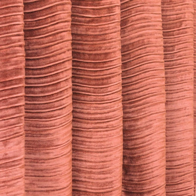 Rust Velvet With Pleats Fabric By The Metre, Rust Orange Velvet With Pleats Fabric