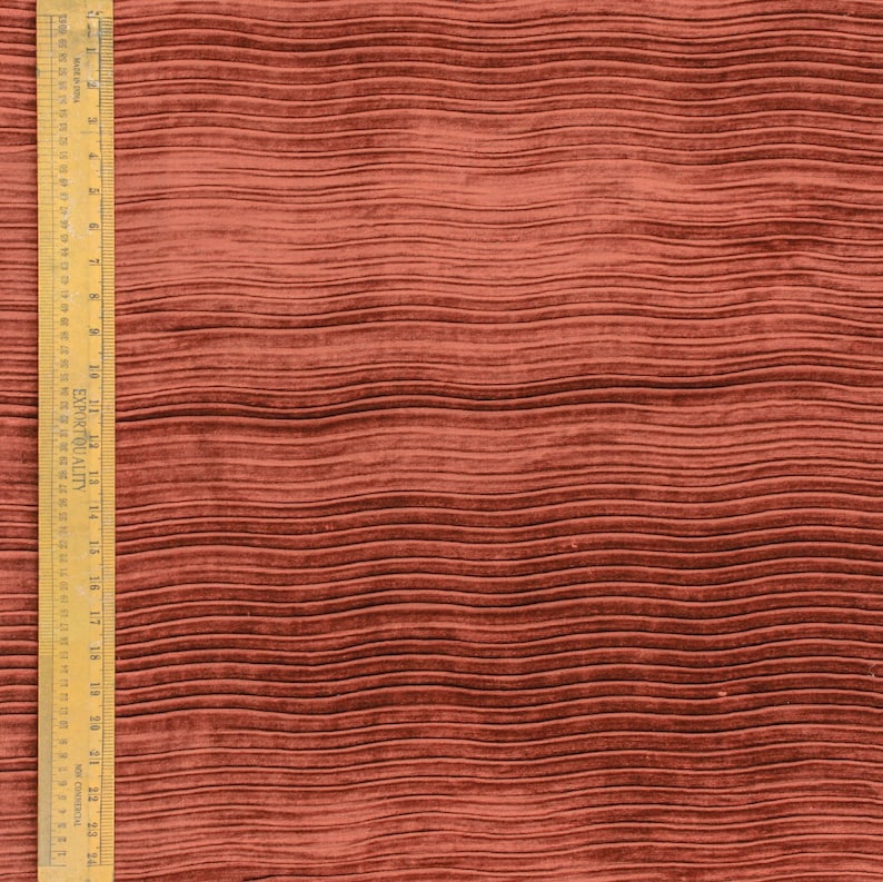 Rust Velvet With Pleats Fabric By The Metre, Rust Orange Velvet With Pleats Fabric