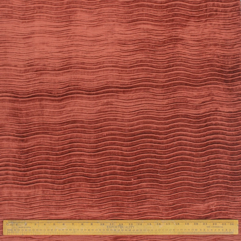Rust Velvet With Pleats Fabric By The Metre, Rust Orange Velvet With Pleats Fabric