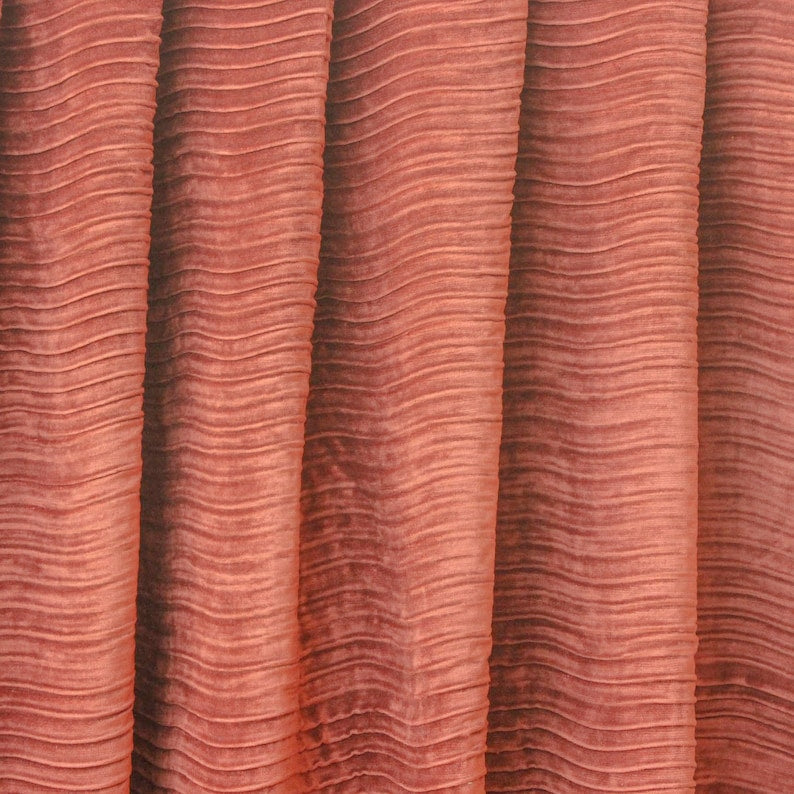 Rust Velvet With Pleats Fabric By The Metre, Rust Orange Velvet With Pleats Fabric