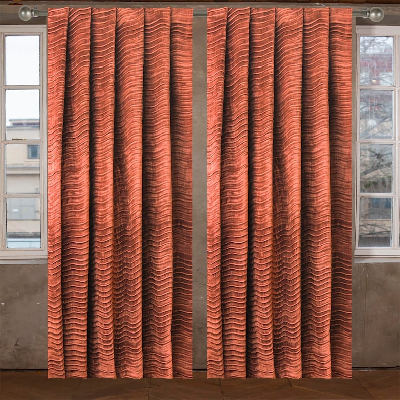 Rust Velvet With Pleats Fabric By The Metre, Rust Orange Velvet With Pleats Fabric