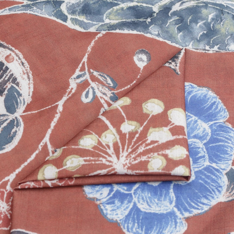 Lovely Peacocks Printed Cotton Fabric By The Metre, Rust Orange Printed Cotton Fabric