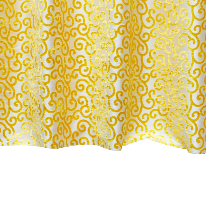 Mimosa Yellow Scrolls Poly Viscose Burnout Velvet Fabric By The Metre, 44 inches width
