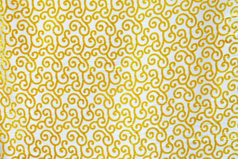 Mimosa Yellow Scrolls Poly Viscose Burnout Velvet Fabric By The Metre