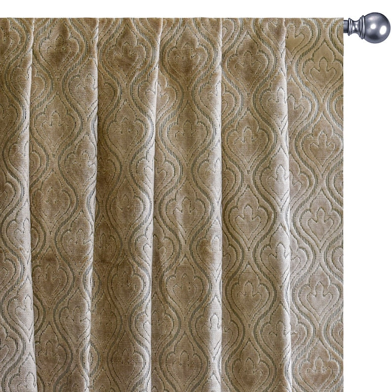 Pearl Beige Damask Jacquard Velvet Fabric By The Metre, 54 inches width