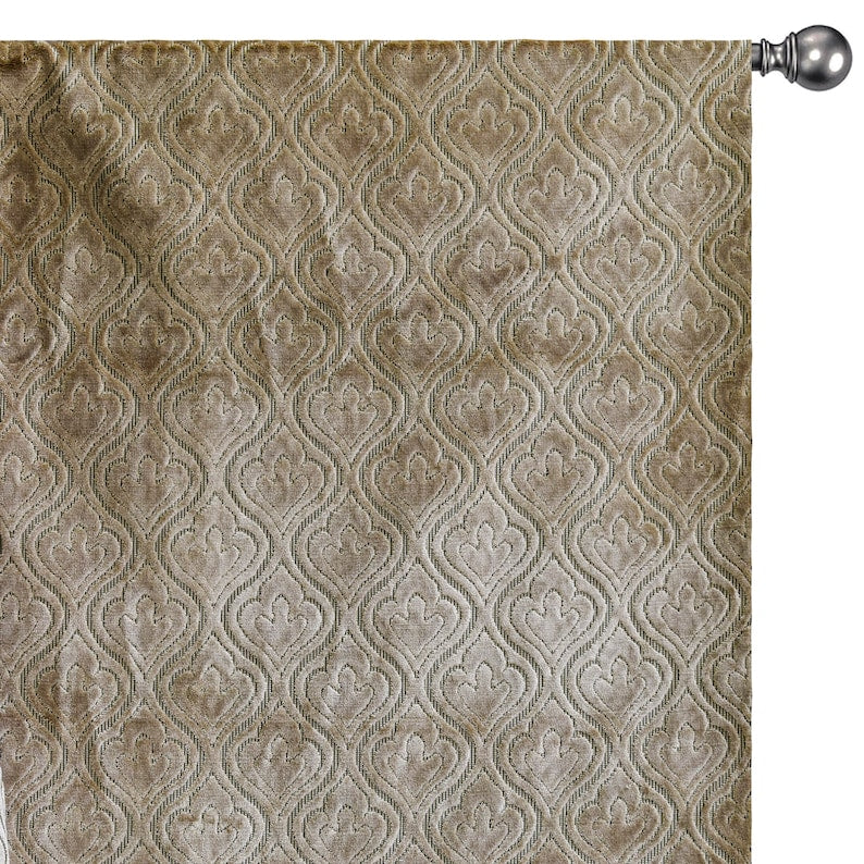 Pearl Beige Damask Jacquard Velvet Fabric By The Metre, 54 inches width