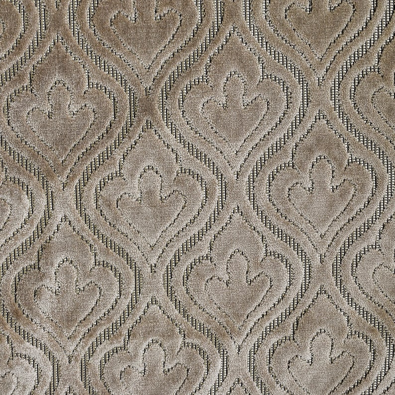 Pearl Beige Damask Jacquard Velvet Fabric By The Metre, 54 inches width