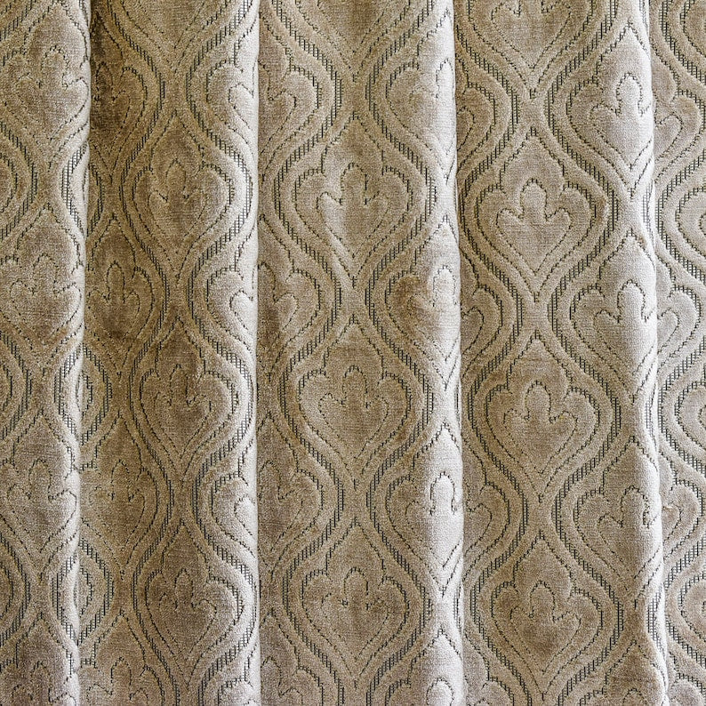 Pearl Beige Damask Jacquard Velvet Fabric By The Metre, 54 inches width