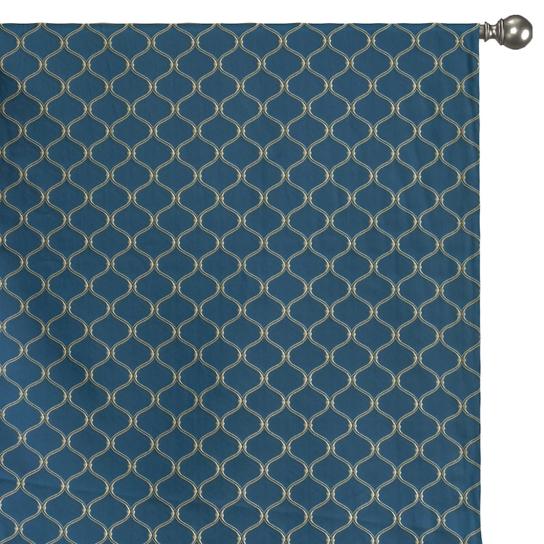 Navy Blue & Cream Moroccan Geometric Embroidered Fabric By The Metre, 54 inches width