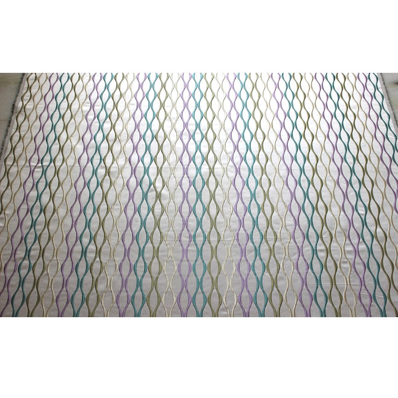 Multicolored Waves Lavender Purple & Light Gold & Sea Green Polyester Weaved Fabric By The Metre