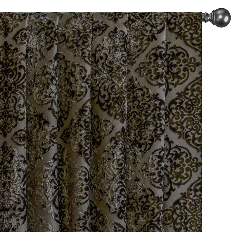 Charcoal Gray Damask Jacquard Velvet Fabric By The Metre, 54 inches width