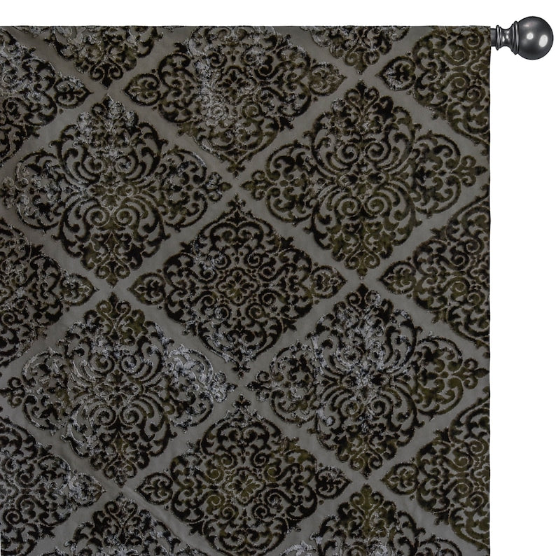 Charcoal Gray Damask Jacquard Velvet Fabric By The Metre, 54 inches width