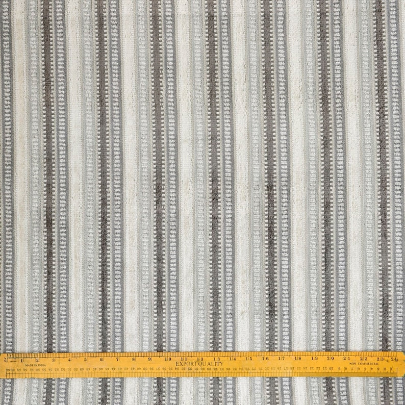 Jacquard Velvet Stripes Gray & Teal Jacquard Chenille Velvet Fabric By The Metre, 54 inches width