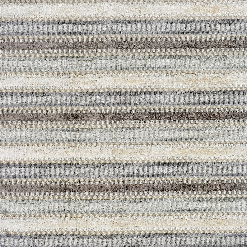 Jacquard Velvet Stripes Gray & Teal Jacquard Chenille Velvet Fabric By The Metre, 54 inches width