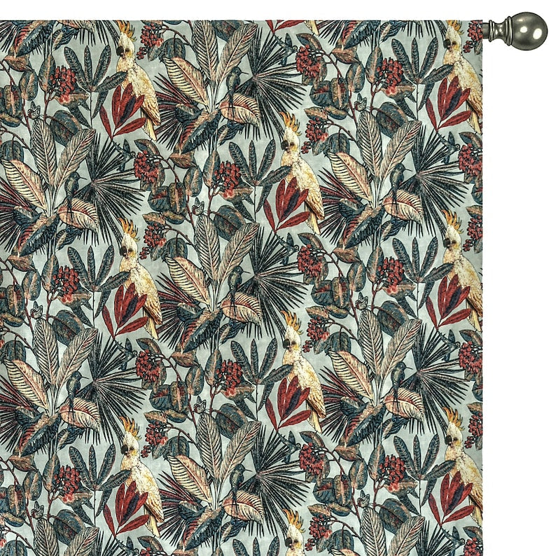 Cockatoo Love Sea Green, Red & Blue Cotton Spun Printed Fabric By The Metre, 54 inches width