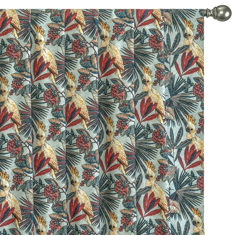 Cockatoo Love Sea Green, Red & Blue Cotton Spun Printed Fabric By The Metre, 54 inches width