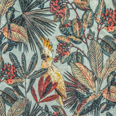 Cockatoo Love Sea Green, Red & Blue Cotton Spun Printed Fabric By The Metre