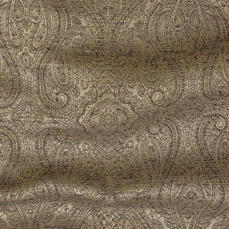 Beige Damask With Copper Lurex Fabric By The Metre, 54 inches or 137 cm, Jacquard Fabric, Zari Woven Fabric