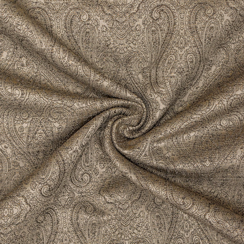 Beige Damask With Copper Lurex Fabric By The Metre, 54 inches or 137 cm, Jacquard Fabric, Zari Woven Fabric