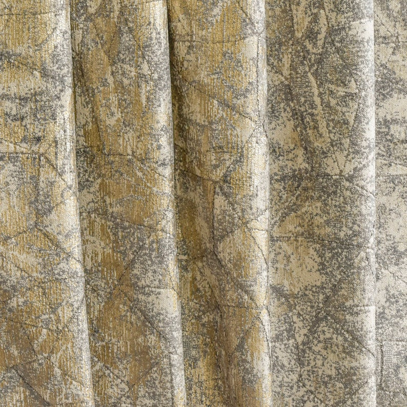 Light Beige, Gray, Gold Foil Foil Printed Velvet Fabric by the Metre, 1 Metre