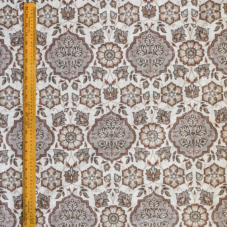 Brown, Beige, Gray & Off White Printed Velvet Fabric by the Metre, 1 Metre