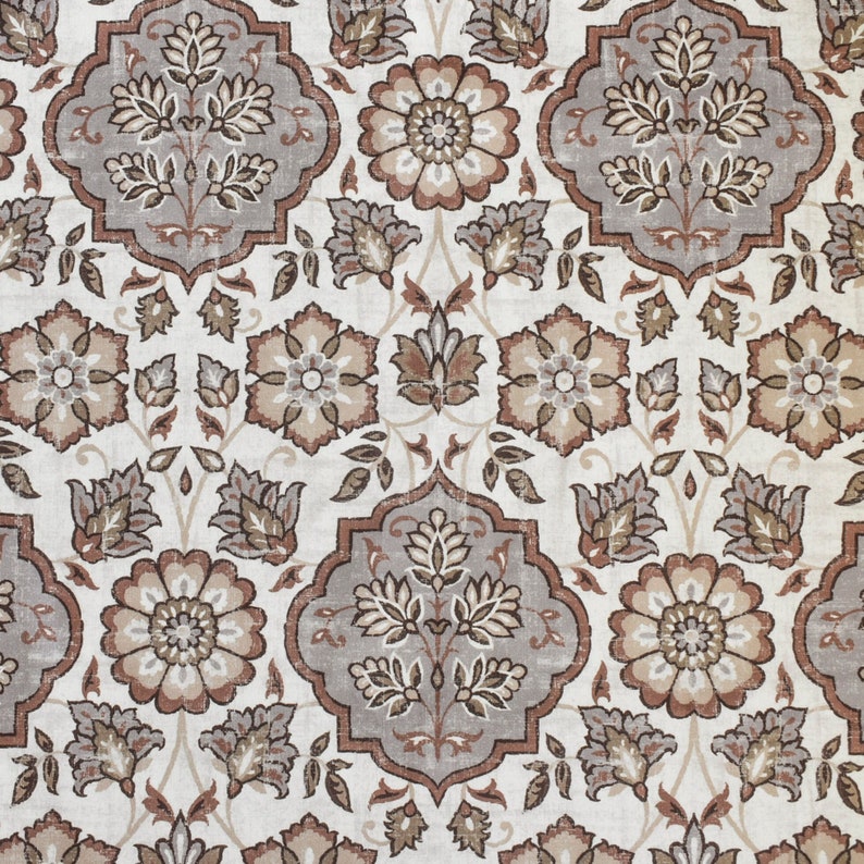 Brown, Beige, Gray & Off White Printed Velvet Fabric by the Metre, 1 Metre