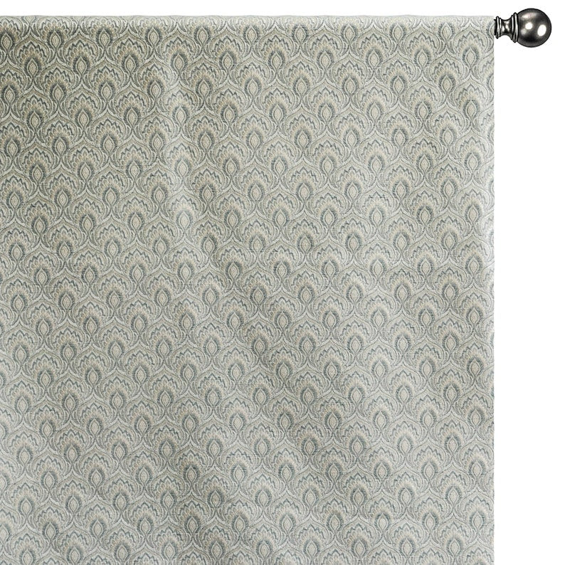 Teal & Cream Jacquard Weaved Fabric by the Metre, 1 Metre Blue Silk Fabric