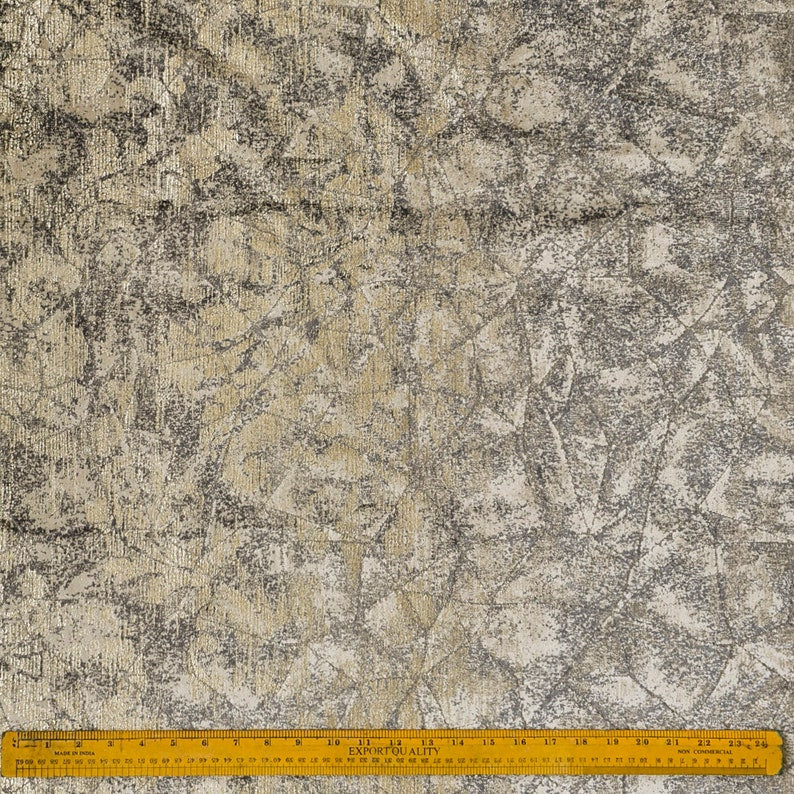 Light Beige, Gray, Gold Foil Foil Printed Velvet Fabric by the Metre, 1 Metre