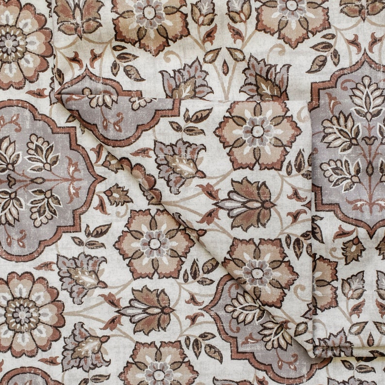 Brown, Beige, Gray & Off White Printed Velvet Fabric by the Metre, 1 Metre