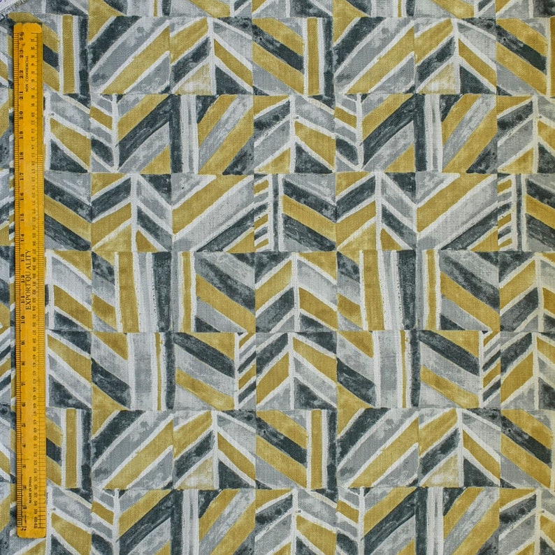 Gray, Chartreuse, Ivory Cotton Fabric by the Metre, 1 Metre Gray Cotton Fabric