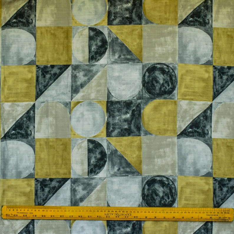 Gray, Chartreuse, Ivory Cotton Fabric by the Metre, 1 Metre Gray Cotton Fabric