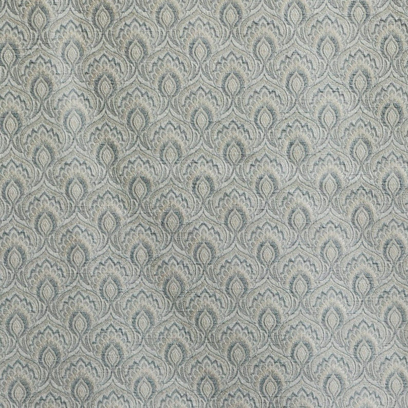 Teal & Cream Jacquard Weaved Fabric by the Metre, 1 Metre Blue Silk Fabric