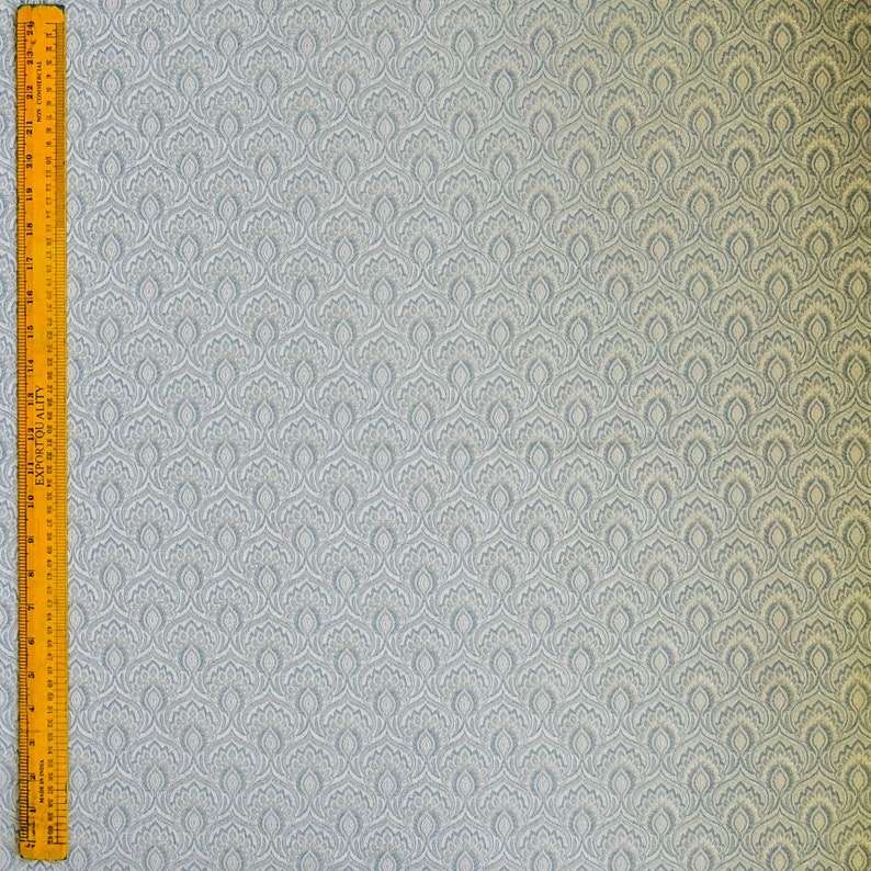 Teal & Cream Jacquard Weaved Fabric by the Metre, 1 Metre Blue Silk Fabric