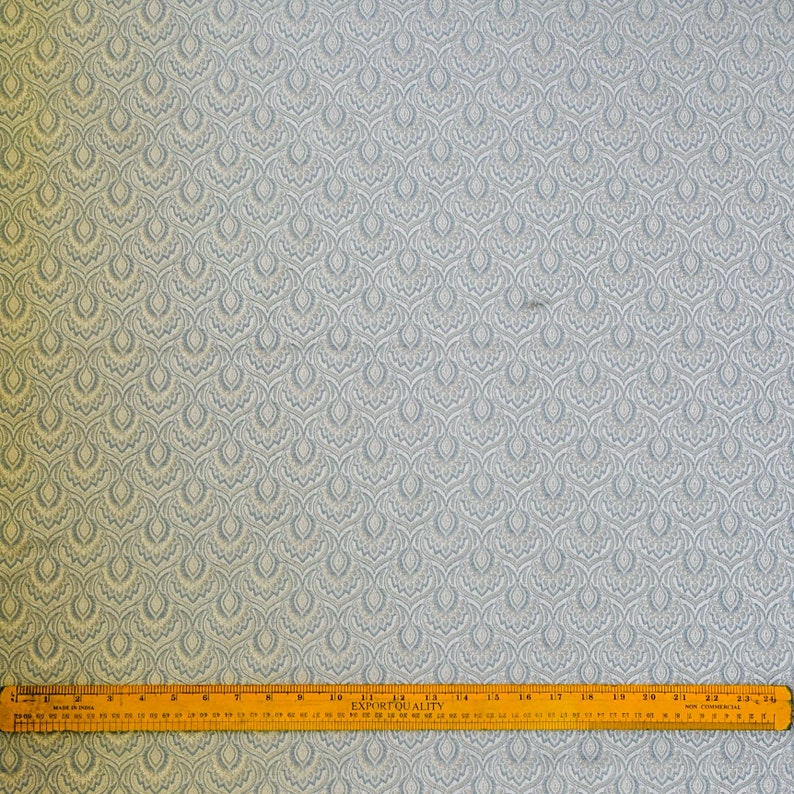 Teal & Cream Jacquard Weaved Fabric by the Metre, 1 Metre Blue Silk Fabric