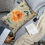 Citrus Rose - Orange Cotton Lumbar Cushion Cover