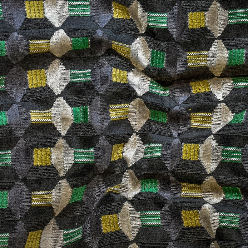 Gray Yellow Jacquard Velvet Fabric by the Metre