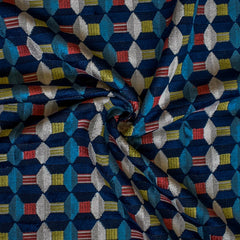 Blue Red Jacquard Velvet Fabric by the Metre