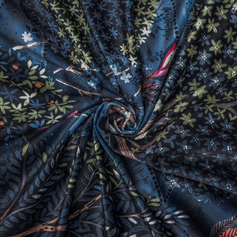 Blue Green Jacquard Velvet Fabric by the Metre