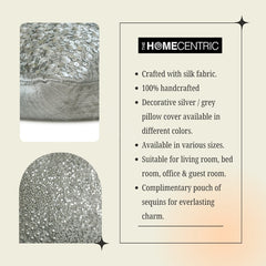 Glinting Glamour - Silver & Gray Silk Lumbar Cushion Cover