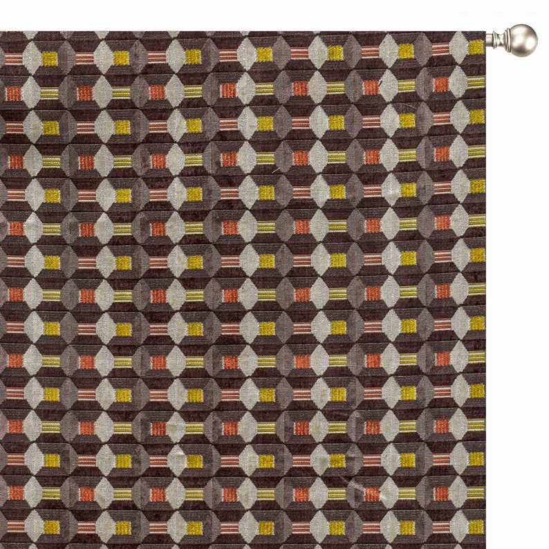 Brown Gray Jacquard Velvet Fabric by the Metre
