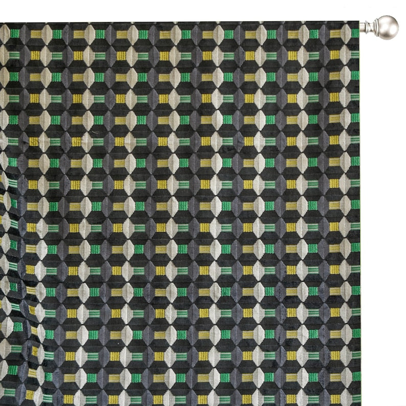 Gray Yellow Jacquard Velvet Fabric by the Metre