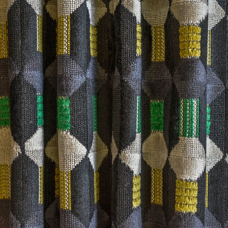 Gray Yellow Jacquard Velvet Fabric by the Metre