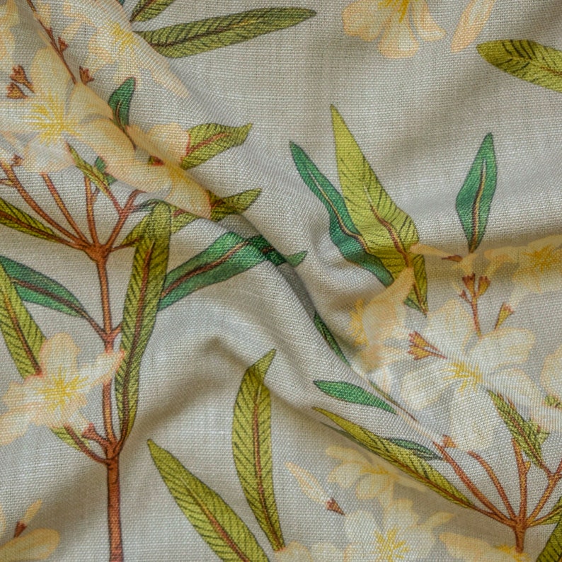 Green, Cream Printed Cotton Fabric by the Metre, 1 Metre Green Cotton Fabric