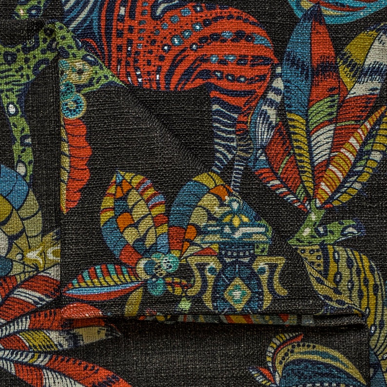 Black, Red, Green Printed Cotton Fabric by the Metre, 1 Metre Black Cotton Fabric