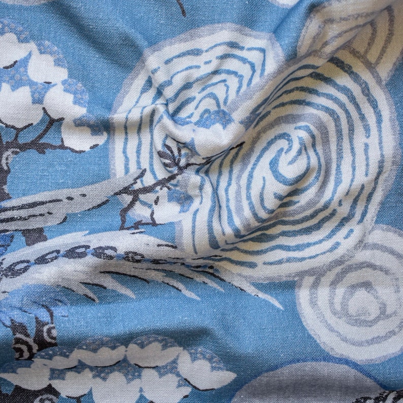Blue, White, Gray Printed Cotton Fabric by the Metre, 1 Metre Blue Cotton Fabric