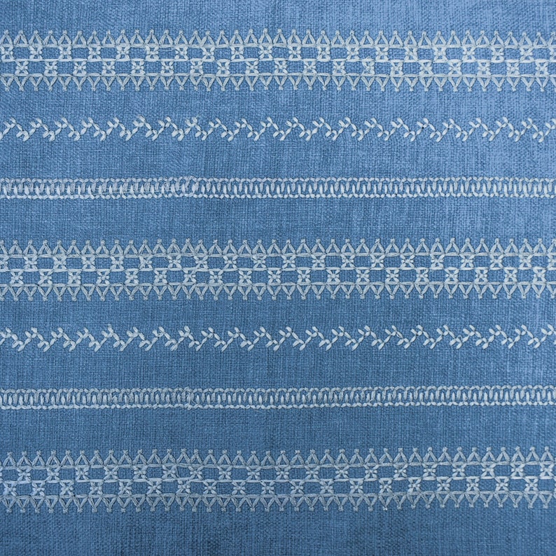 Light Blue, White Cotton Embroidered Fabric by the Metre, 1 Metre Blue Fabric