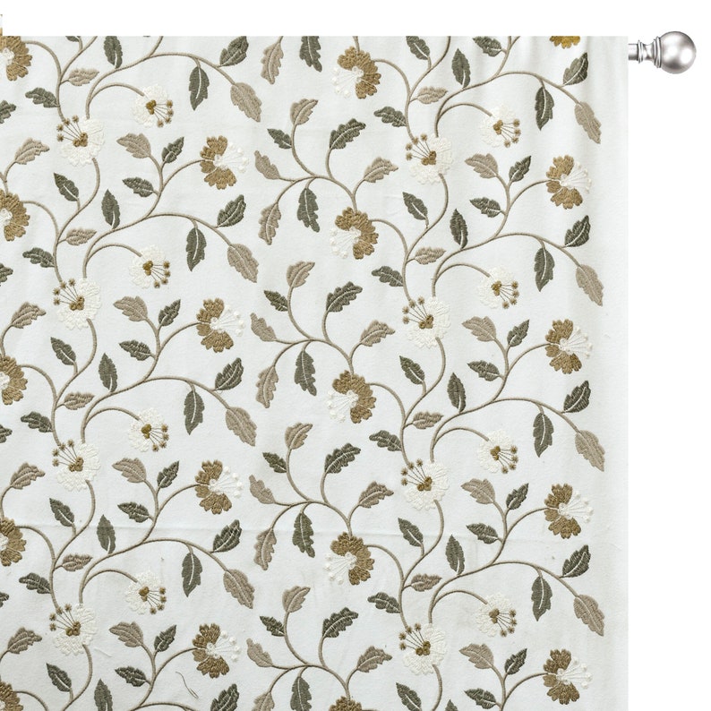 Ivory, Mustard Cotton with Embroidery Fabric by the Metre, 1 Metre Ivory Fabric