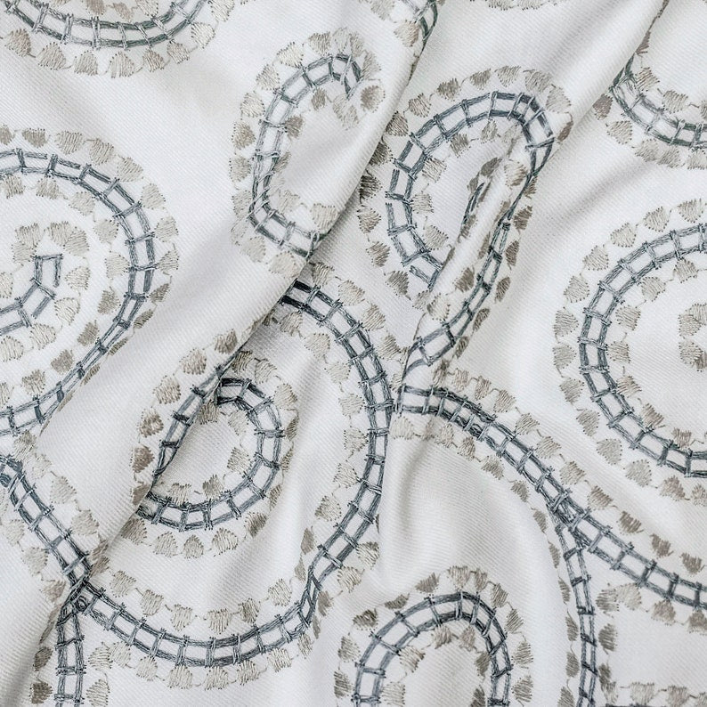 Ivory, Teal Cotton Embroidery Fabric by the Metre, 1 Metre Ivory Cotton Fabric